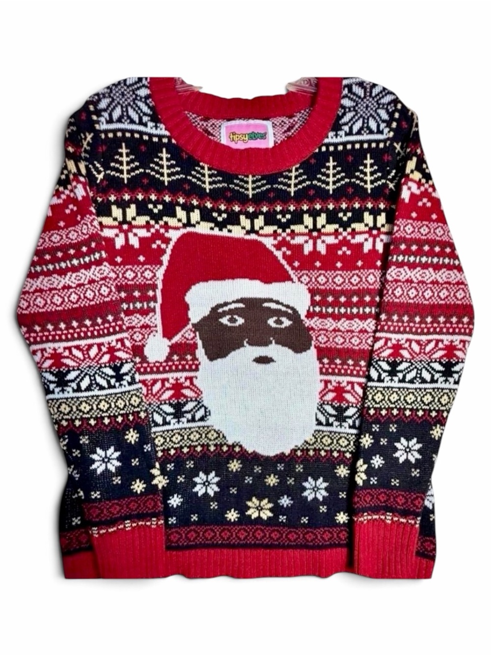 Tipsy Elves Black Santa Ugly Christmas Sweater Fair Isle Mens Medium
